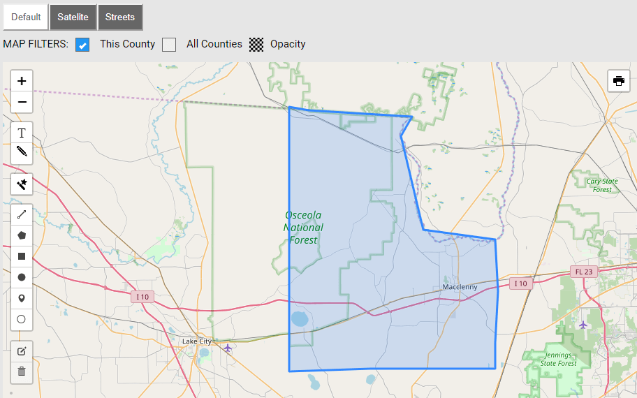 Map of Alachua County in Florida