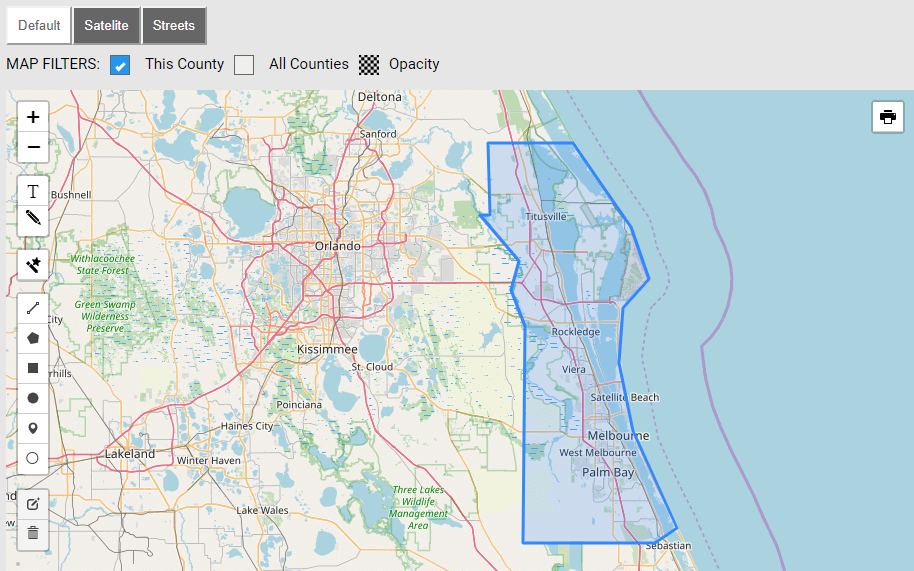 Map of Brevard County in Florida