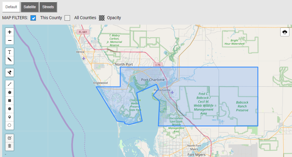 Map of Charlotte County in Florida