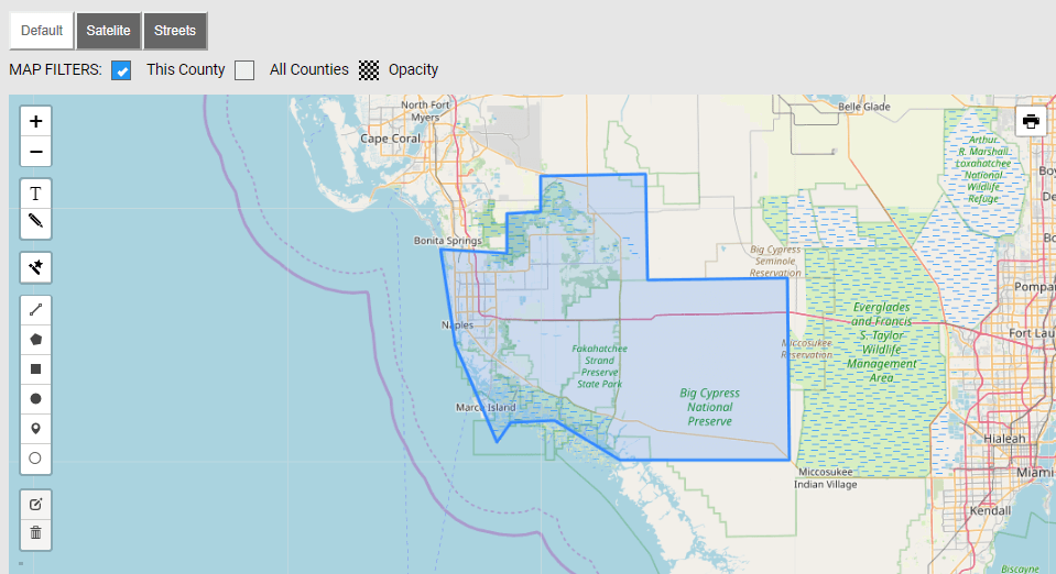 Map of Collier County in Florida
