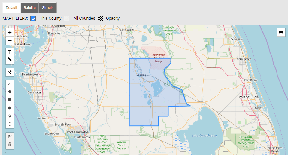 Map of Highlands County Florida