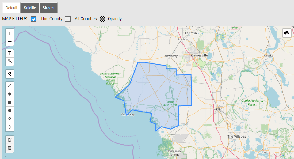 Map of Levy County Florida