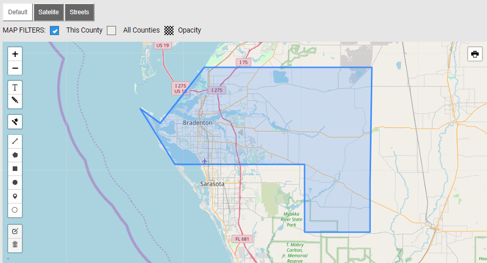 Map of Manatee County Florida