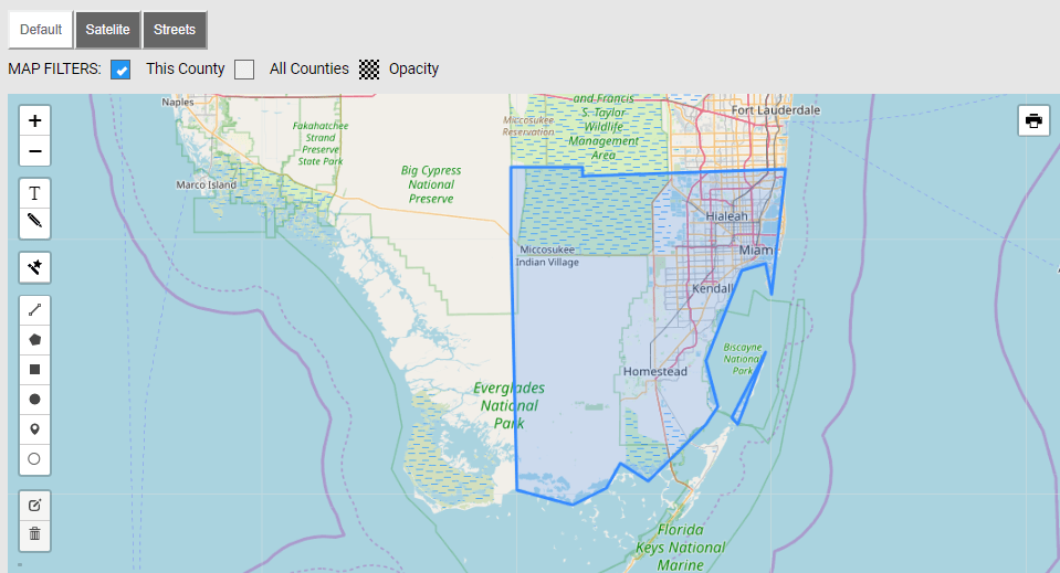 Map of Miami-Dade County Florida