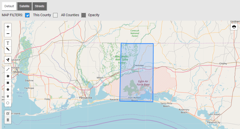 Map of Okaloosa County Florida