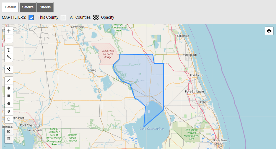 Map of Okeechobee County Florida