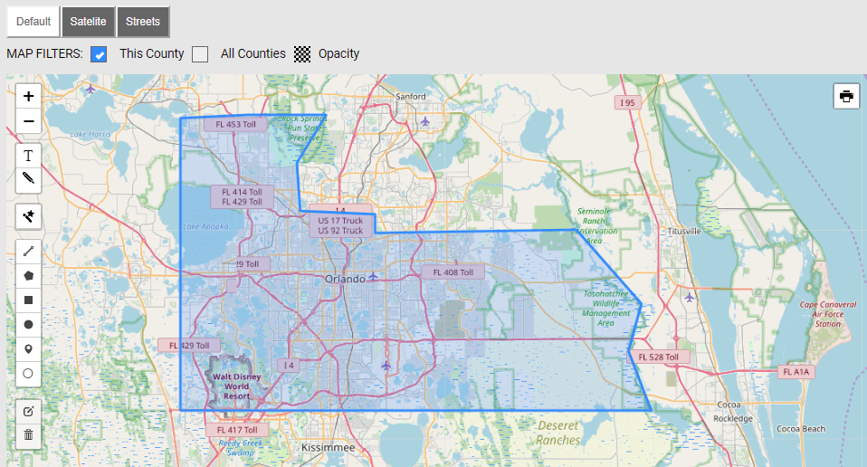 Map of Orange County Florida