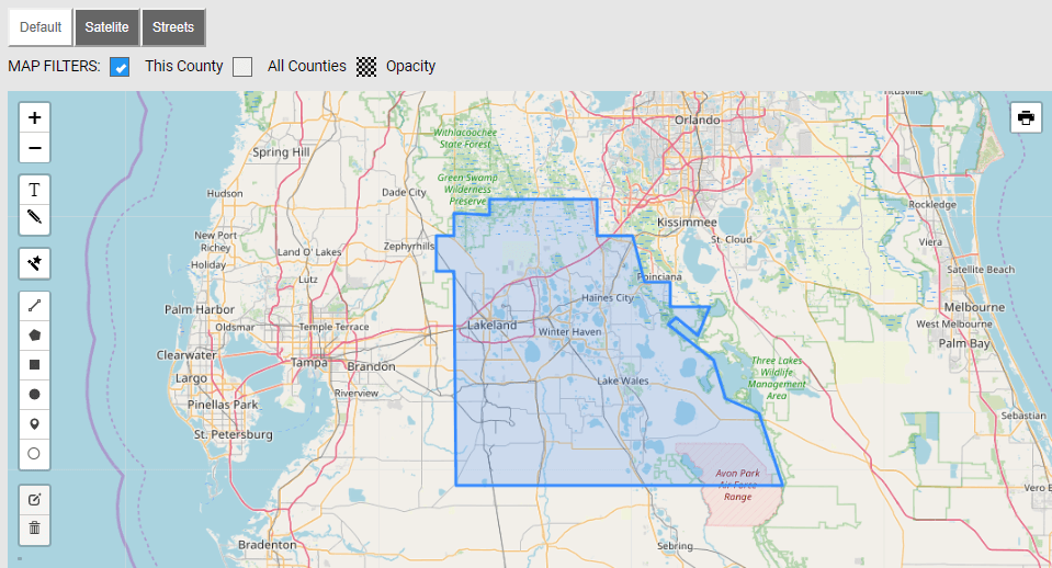 Map of Polk County Florida