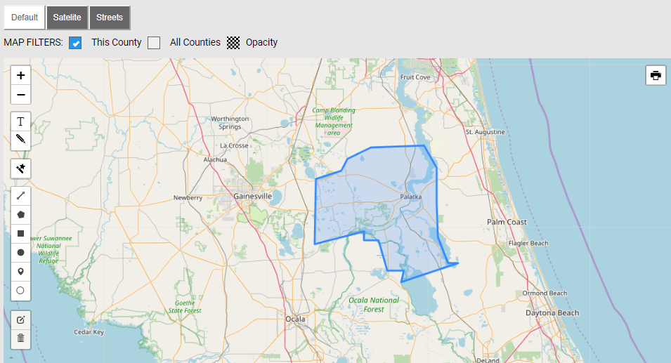 Map of Putnam County Florida