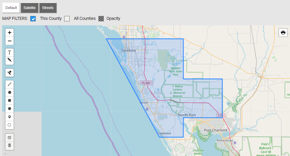Map of Sarasota County Florida