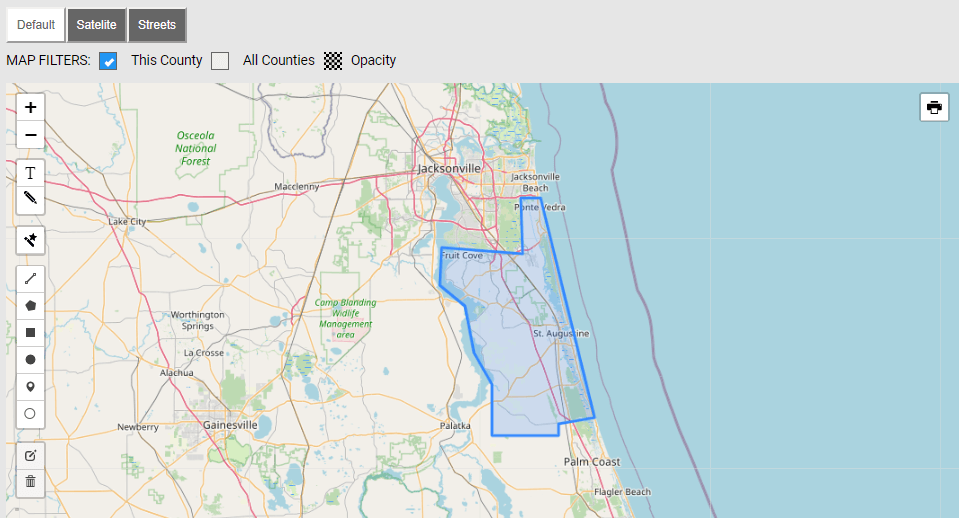 Map of St Johns County Florida